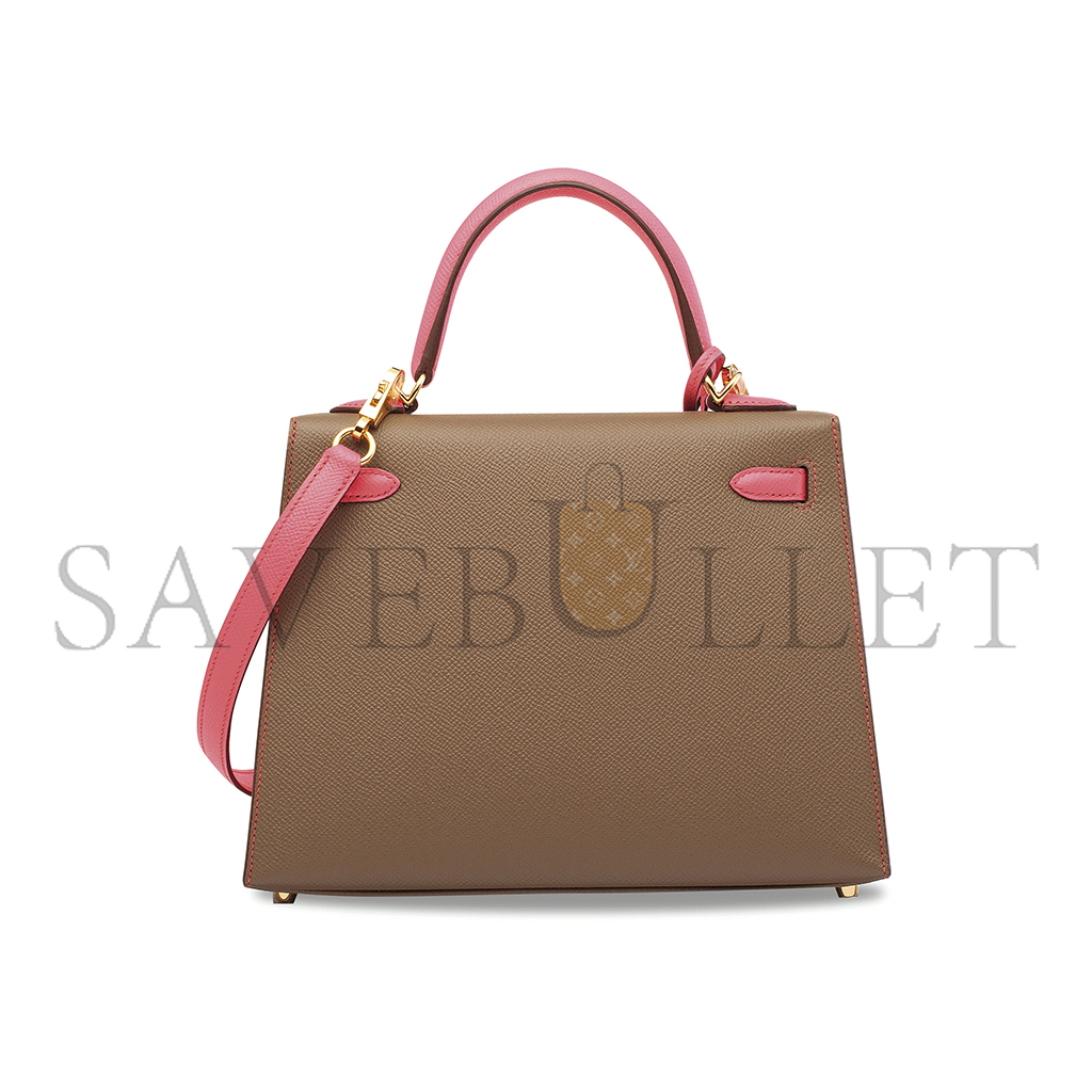 HERMÈS MASTER ÉTOUPE & ROSE AZALÉE EPSOM KELLY 25 WITH GOLD HARDWARE (25*17*7cm) 